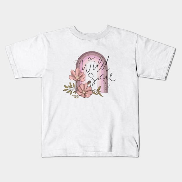 Boho Flowers Wild Soul Rainbow Kids T-Shirt by Mastilo Designs